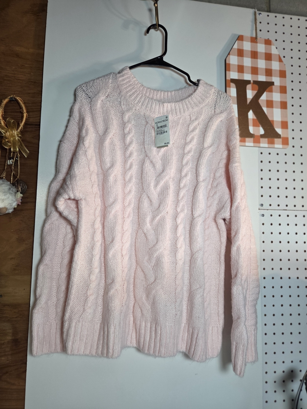 bp Soft Pink Cable-Knit Crewneck Sweater